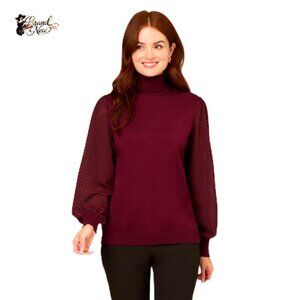 Long Woven Sleeve Turtleneck Sweater Pullover, Rayon Blend